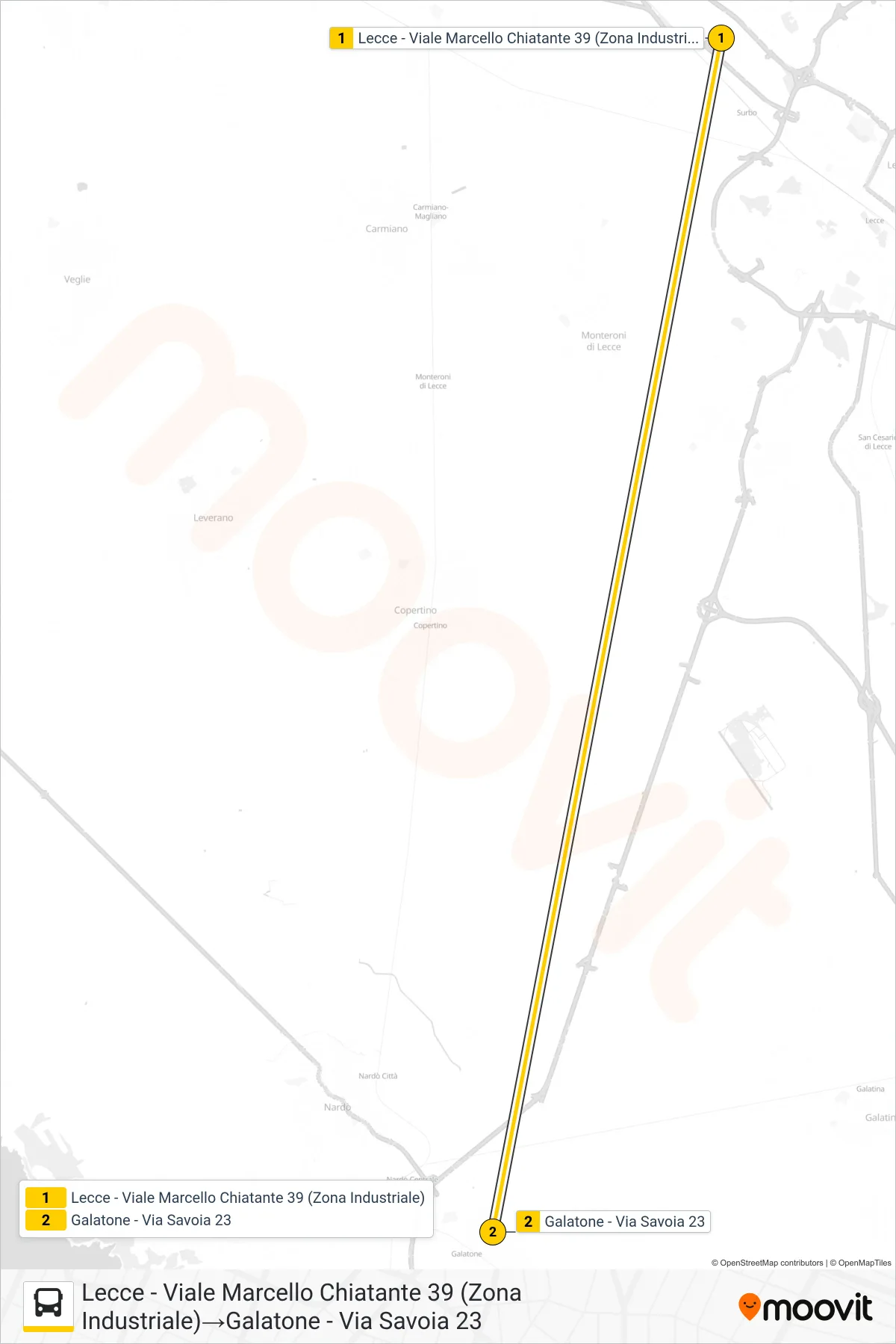 Linea 32 2 - I bus (Lecce - Viale Marcello Chiatante 39 (Zona Industriale)→Galatone - Via Savoia 23) - Percorsi e fermate sulla mappa