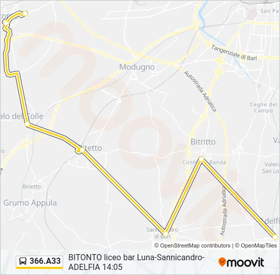 366.A33 Bus Line Map