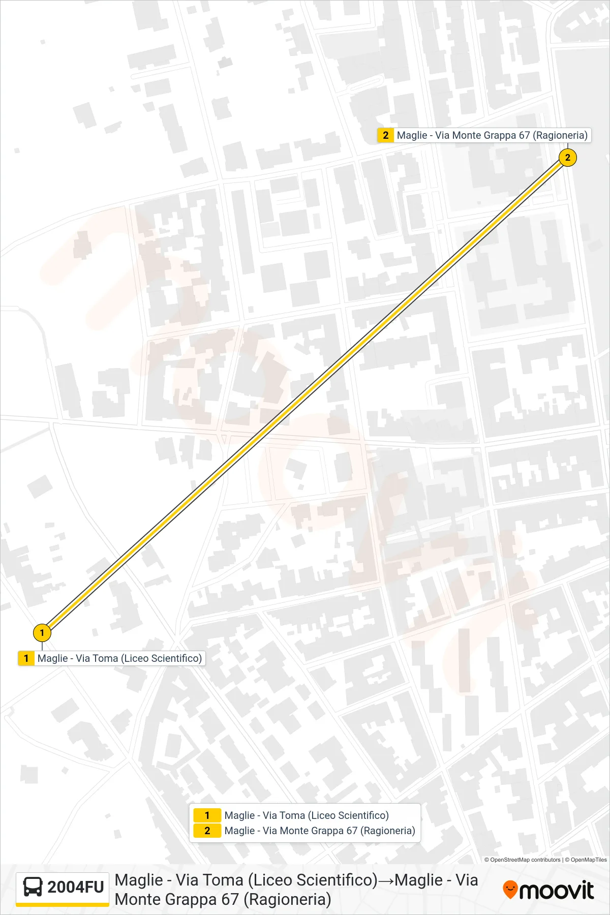 Linea 2004FU bus (Maglie - Via Toma (Liceo Scientifico)→Maglie - Via Monte Grappa 67 (Ragioneria)) - Percorsi e fermate sulla mappa