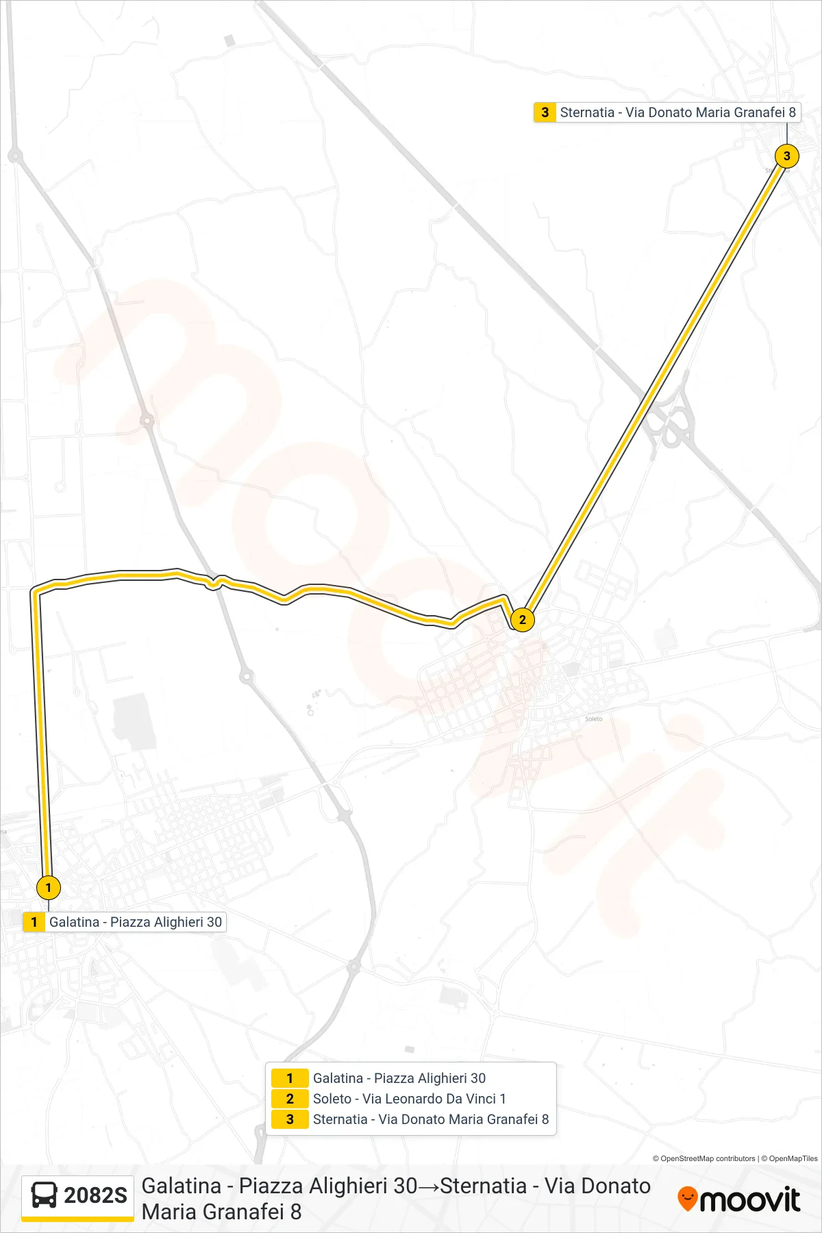 Linea 2082S bus (Galatina - Piazza Alighieri 30→Sternatia - Via Donato Maria Granafei 8) - Percorsi e fermate sulla mappa