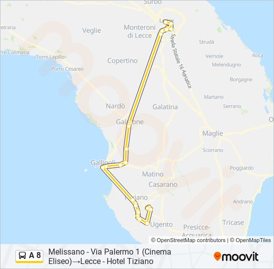 Percorso linea bus A 8