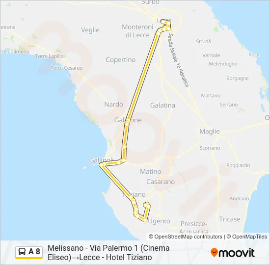 A 8 Bus Line Map