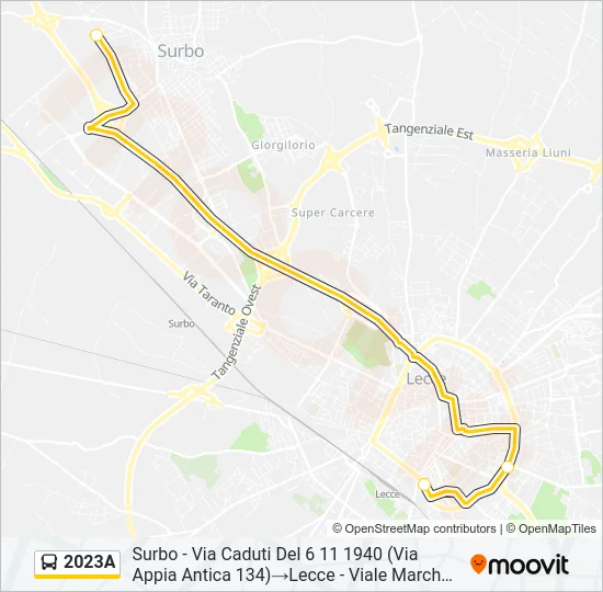Percorso linea bus 2023A