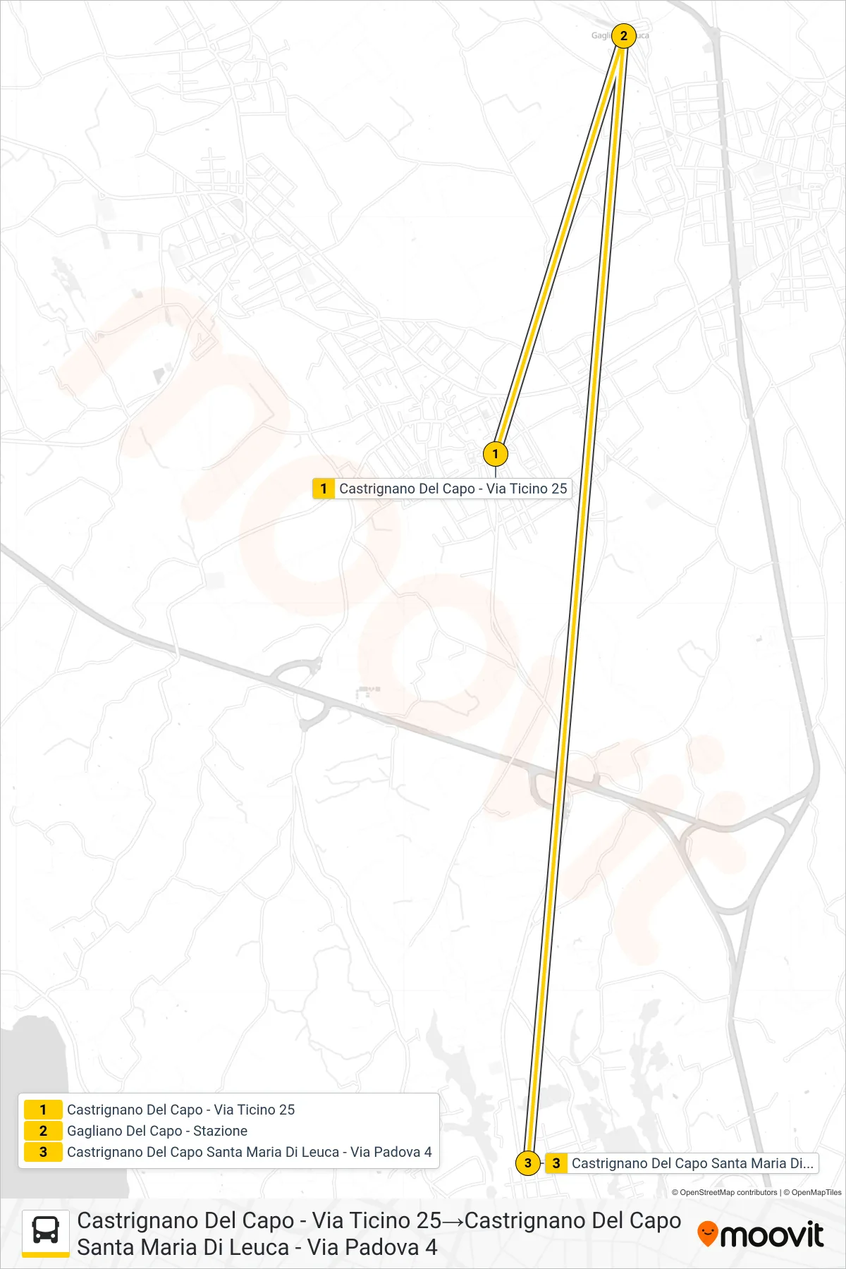 Linea 21310S - 2  bus (Castrignano Del Capo - Via Ticino 25‎→Castrignano Del Capo Santa Maria Di Leuca - Via Padova 4) - Percorsi e fermate sulla mappa