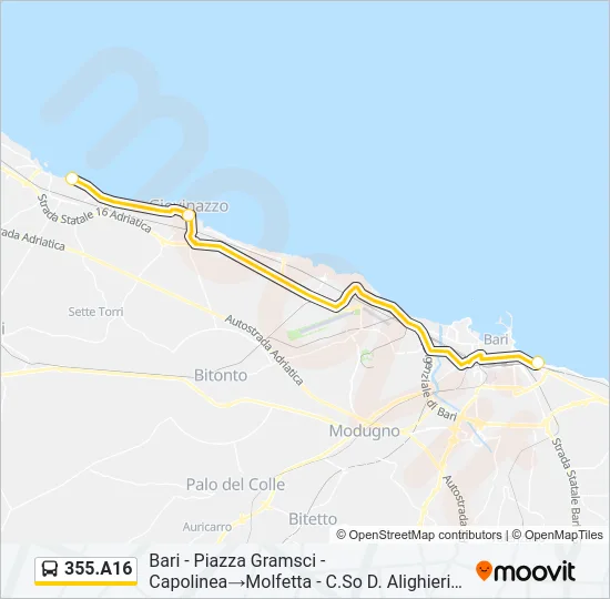 355.A16 Bus Line Map