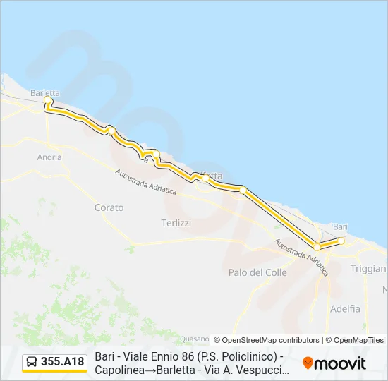 355.A18 Bus Line Map