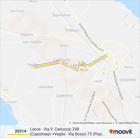 Percorso linea bus 20314