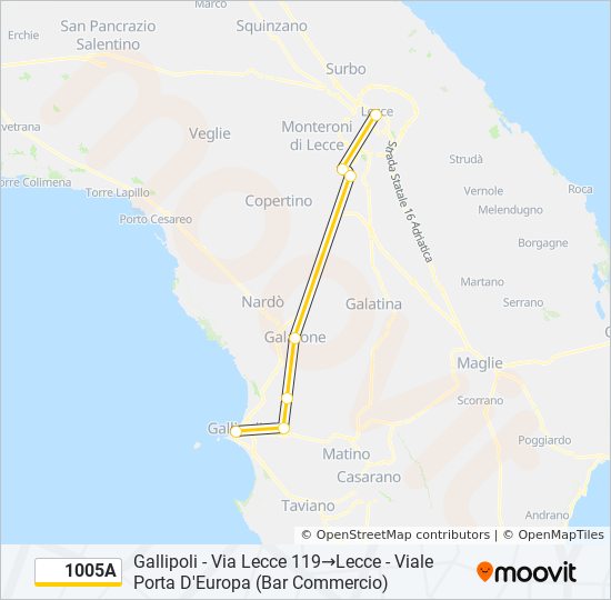 Percorso linea bus 1005A