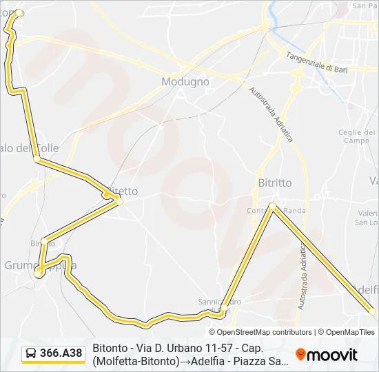 366.A38 Bus Line Map
