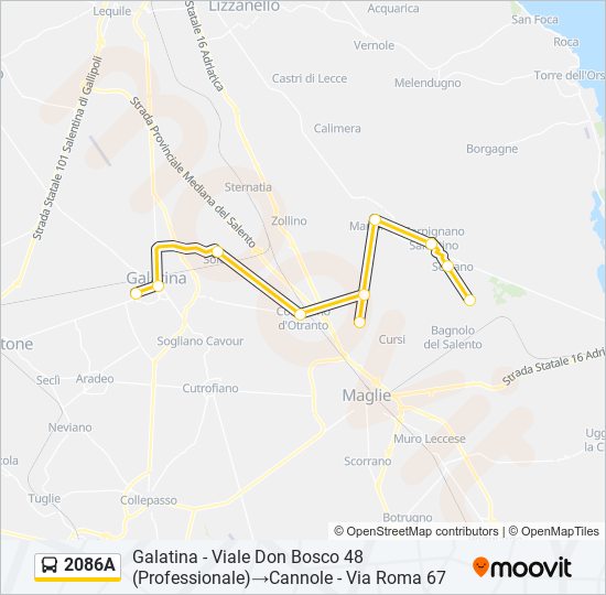 Percorso linea bus 2086A