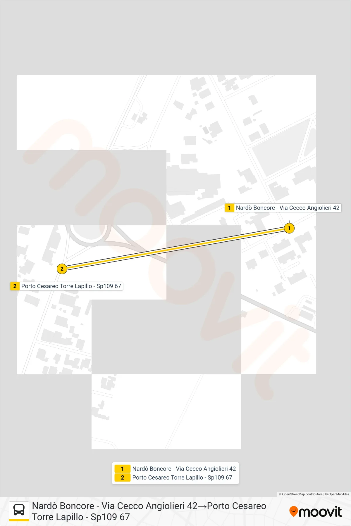 Linea 2108 - 2  bus (Nardò Boncore - Via Cecco Angiolieri 42‎→Porto Cesareo Torre Lapillo - Sp109 67) - Percorsi e fermate sulla mappa