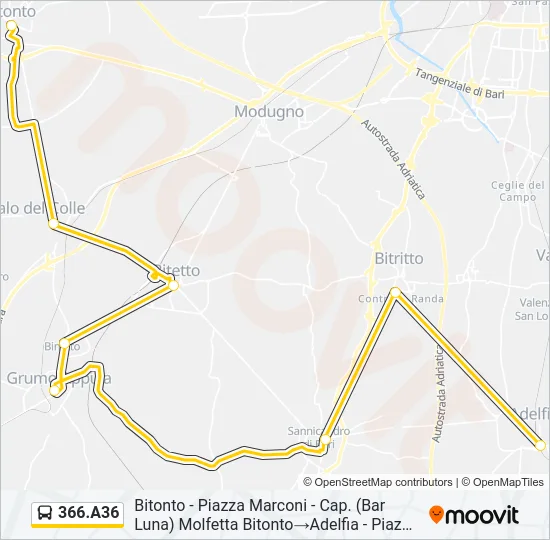 366.A36 Bus Line Map