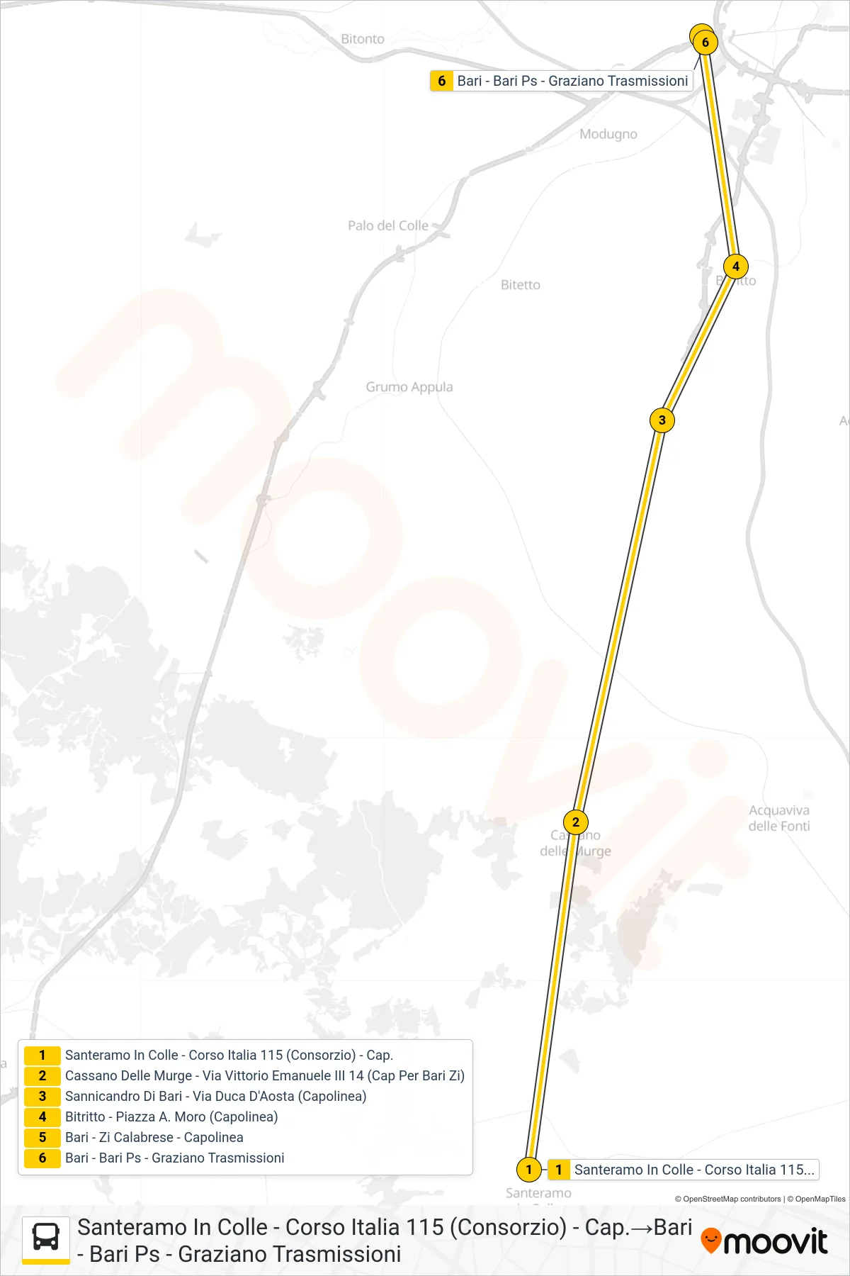 Linea 488.NSA03  bus (Santeramo In Colle - Corso Italia 115  (Consorzio) - Cap.‎→Bari - Bari Ps - Graziano Trasmissioni) - Percorsi e fermate sulla mappa