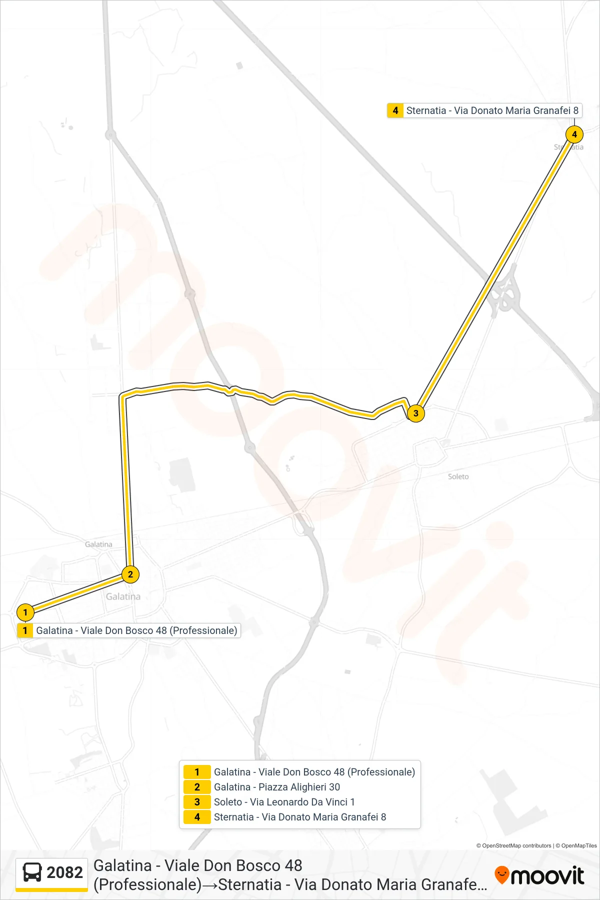 Linea 2082 bus (Galatina - Viale Don Bosco 48 (Professionale)→Sternatia - Via Donato Maria Granafei 8) - Percorsi e fermate sulla mappa