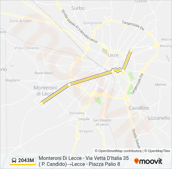 Percorso linea bus 2043M