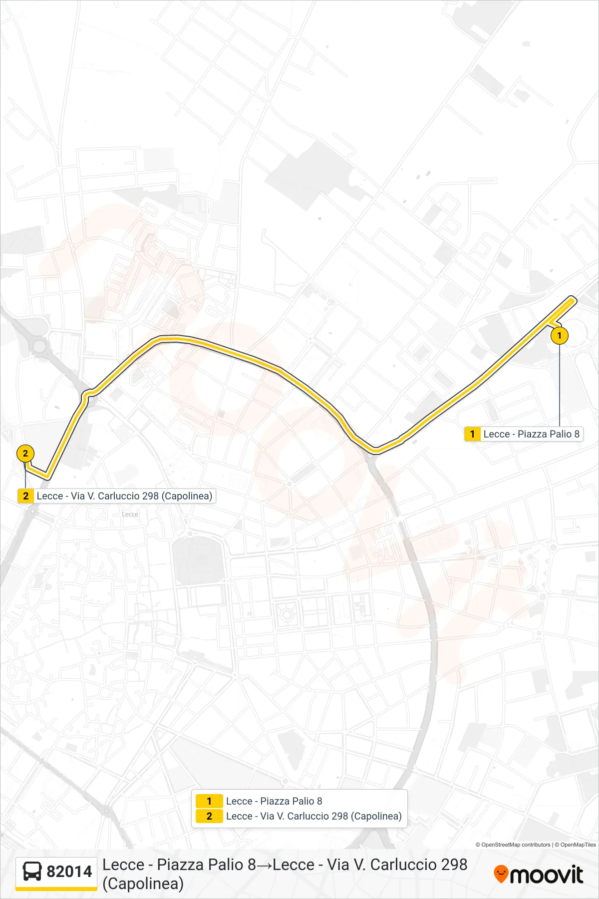 Linea 82014  bus (Lecce - Piazza Palio 8‎→Lecce - Via V. Carluccio 298 (Capolinea)) - Percorsi e fermate sulla mappa
