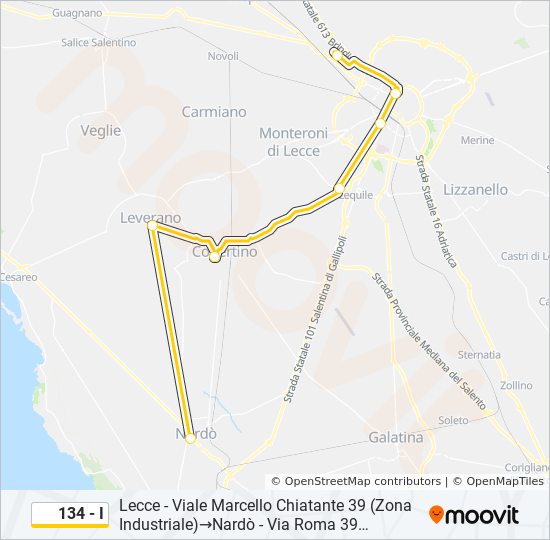 Percorso linea bus 134 - I