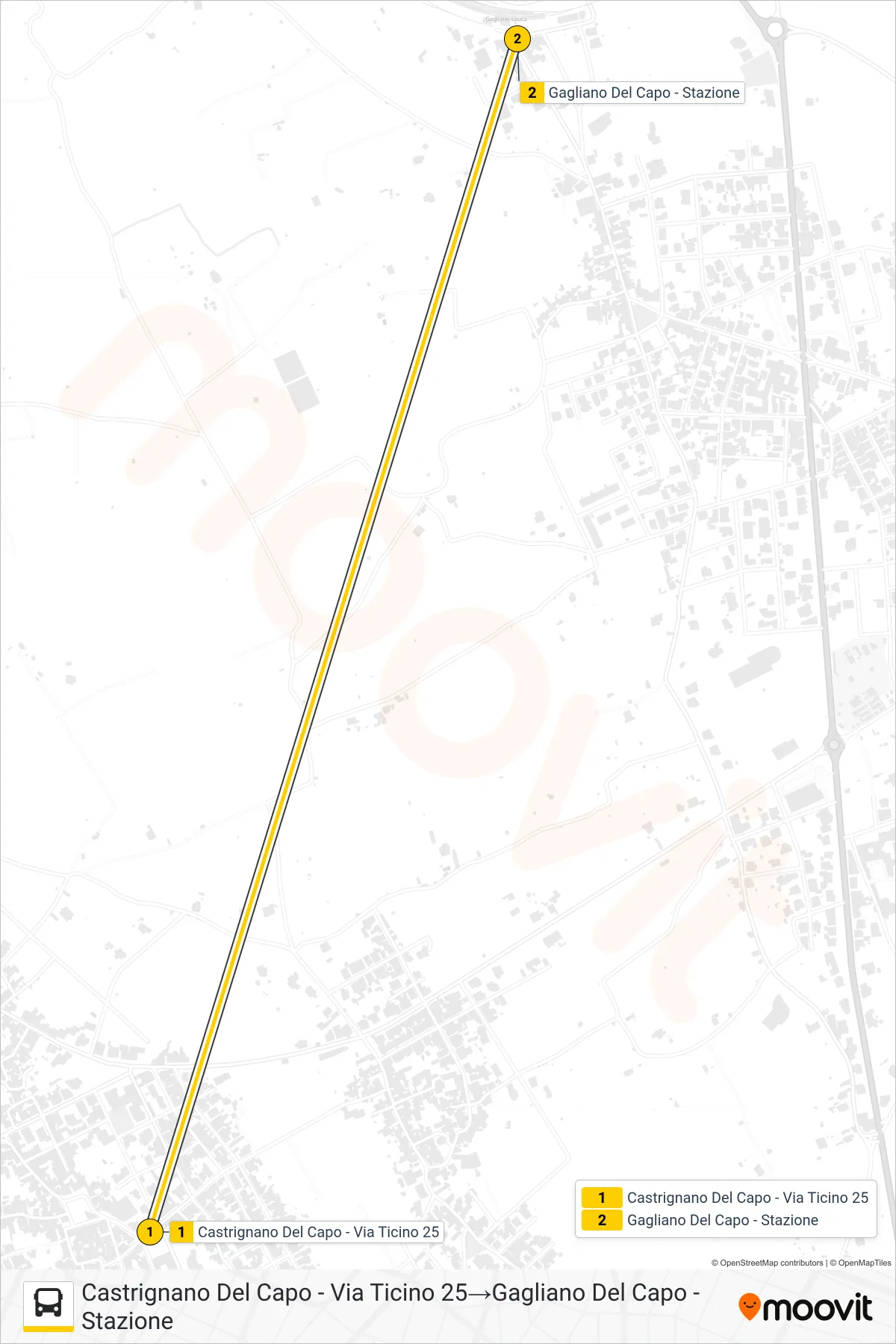 Linea 21310 - 2  bus (Castrignano Del Capo - Via Ticino 25‎→Gagliano Del Capo - Stazione) - Percorsi e fermate sulla mappa