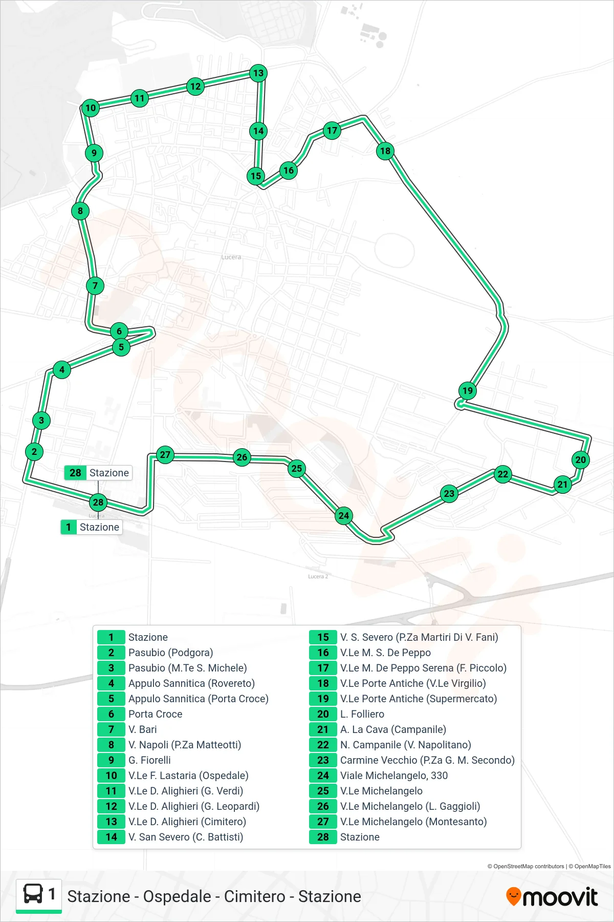 Linea 1  bus (Stazione‎→Stazione) - Percorsi e fermate sulla mappa