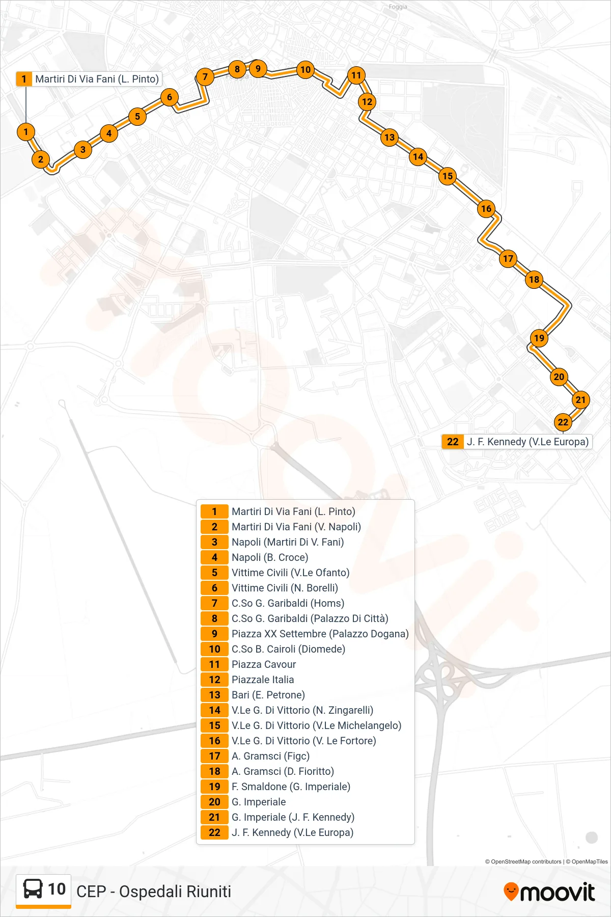 Linea 10  bus (Martiri Di Via Fani (L. Pinto)‎→J. F. Kennedy (V.Le Europa)) - Percorsi e fermate sulla mappa