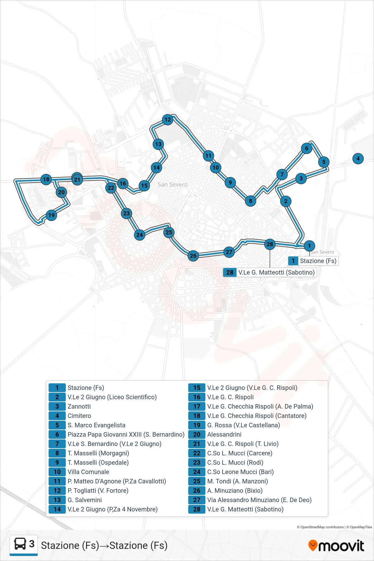 Linea 3 bus (Stazione (Fs)→Stazione (Fs)) - Percorsi e fermate sulla mappa