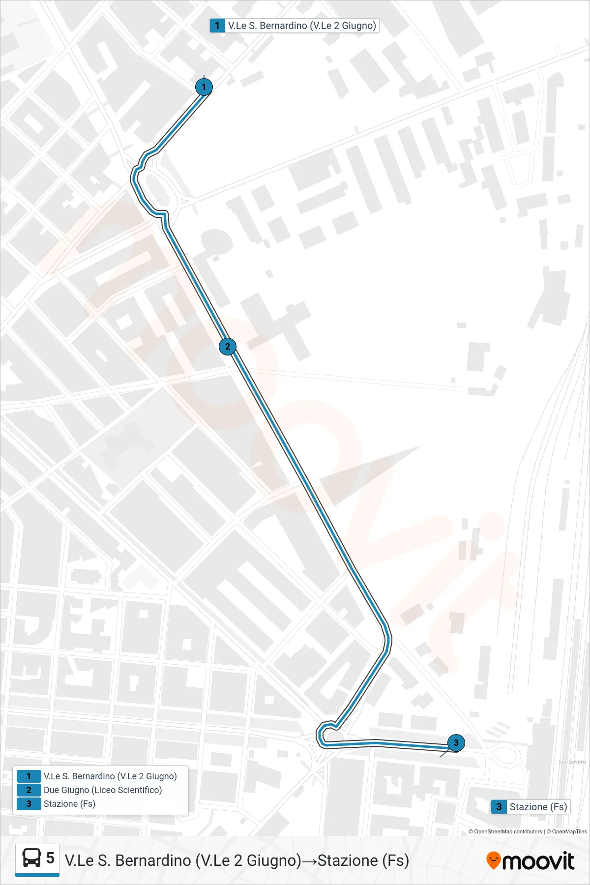 Linea 5 bus (V.Le S. Bernardino (V.Le 2 Giugno)→Stazione (Fs)) - Percorsi e fermate sulla mappa