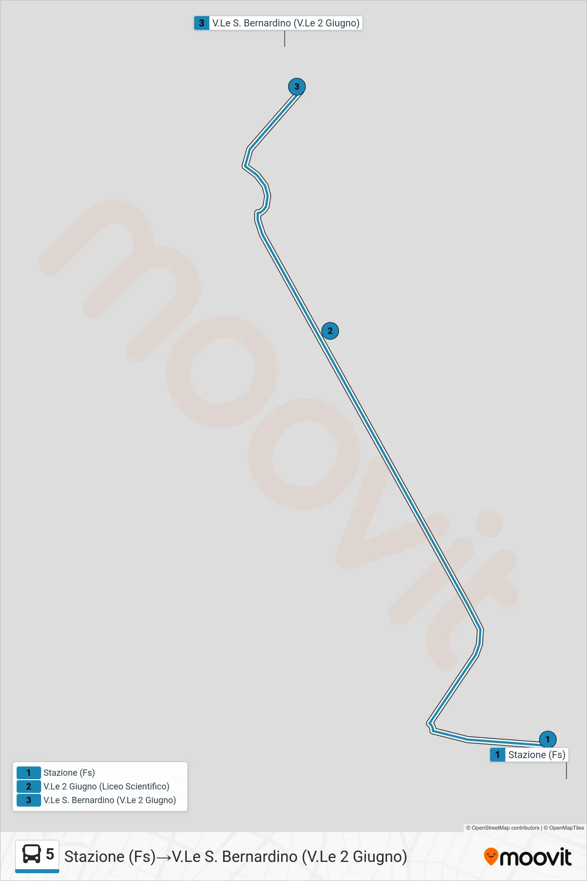 Linea 5 bus (Stazione (Fs)→V.Le S. Bernardino (V.Le 2 Giugno)) - Percorsi e fermate sulla mappa