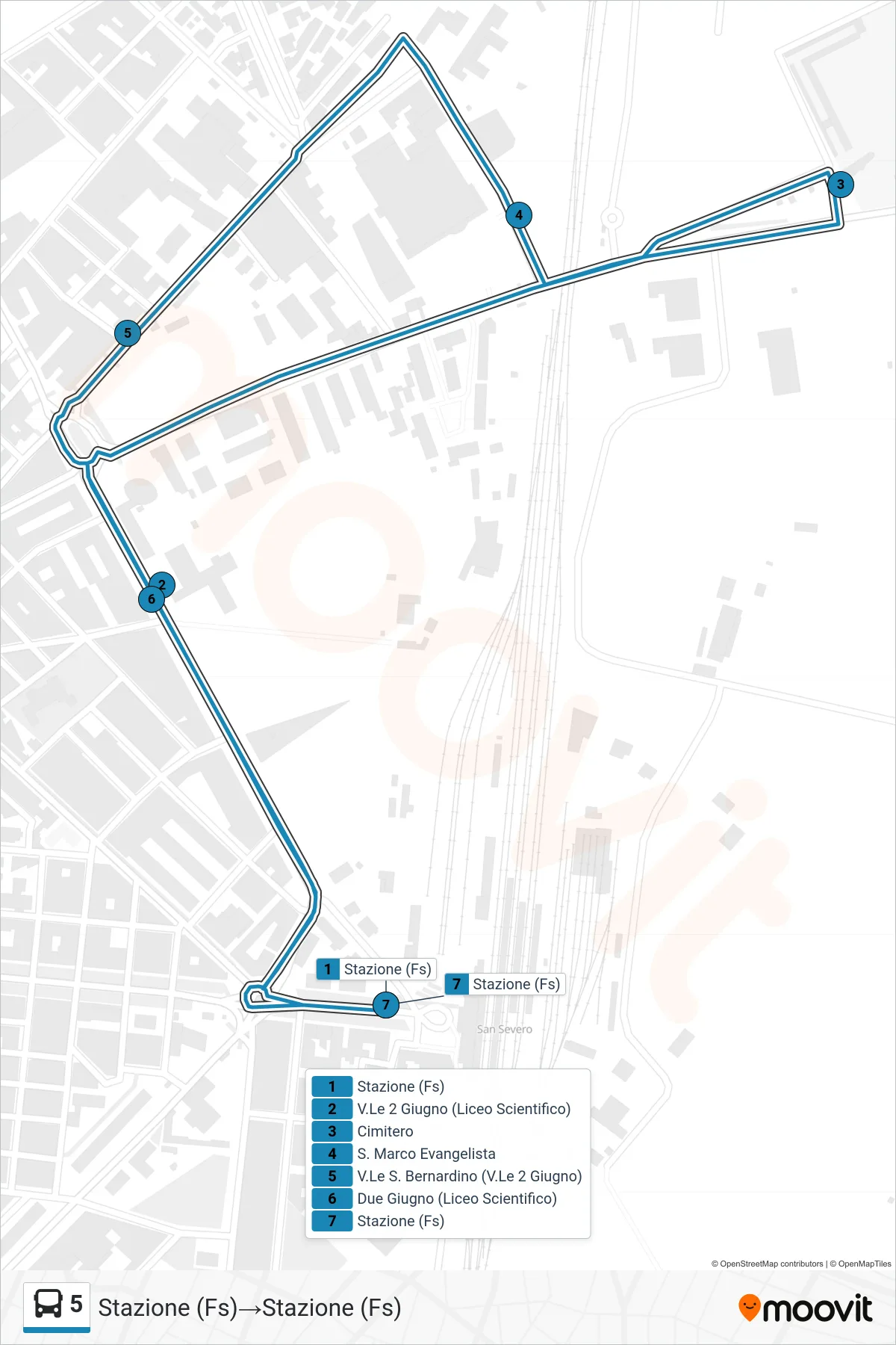 Linea 5 bus (Stazione (Fs)→Stazione (Fs)) - Percorsi e fermate sulla mappa