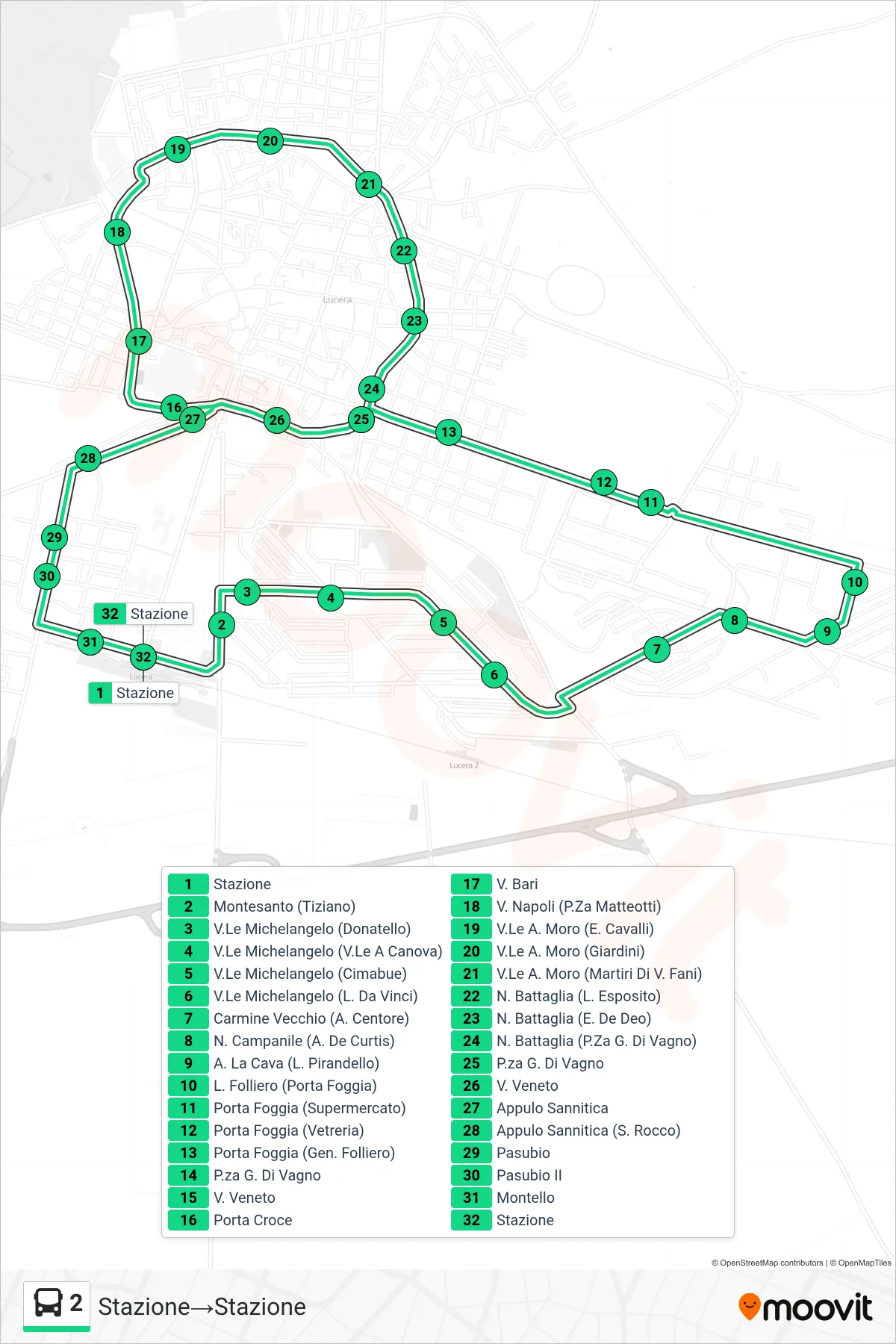 Linea 2 bus (Stazione→Stazione) - Percorsi e fermate sulla mappa