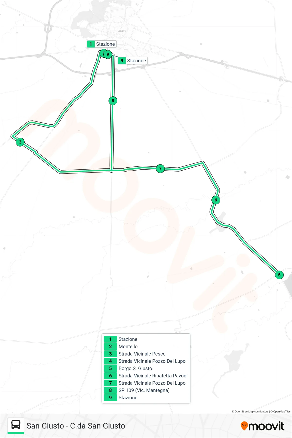 Linea S.GIUSTO  bus (Stazione‎→Stazione) - Percorsi e fermate sulla mappa