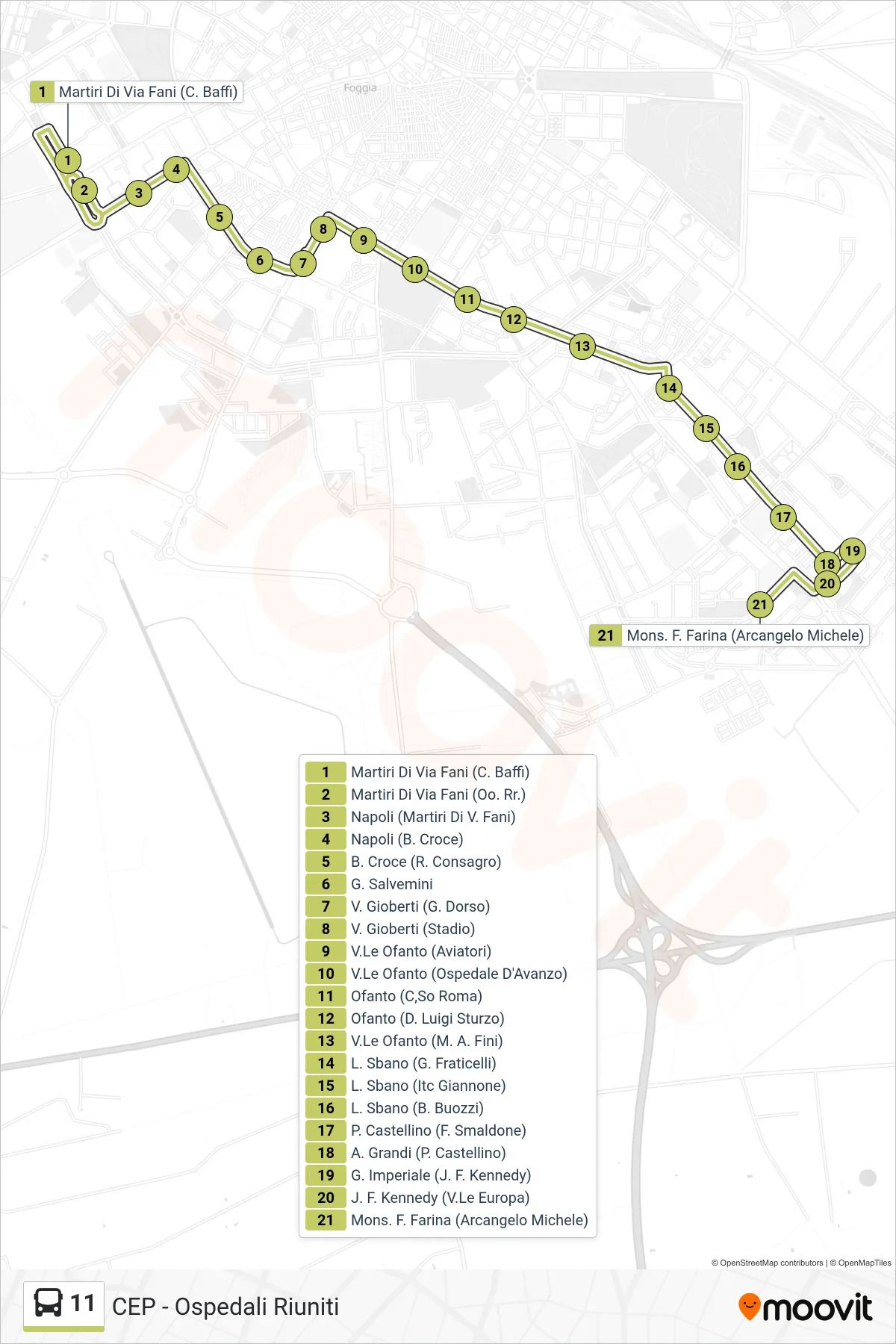 Linea 11 bus (Martiri Di Via Fani (C. Baffi)→Mons. F. Farina (Arcangelo Michele)) - Percorsi e fermate sulla mappa