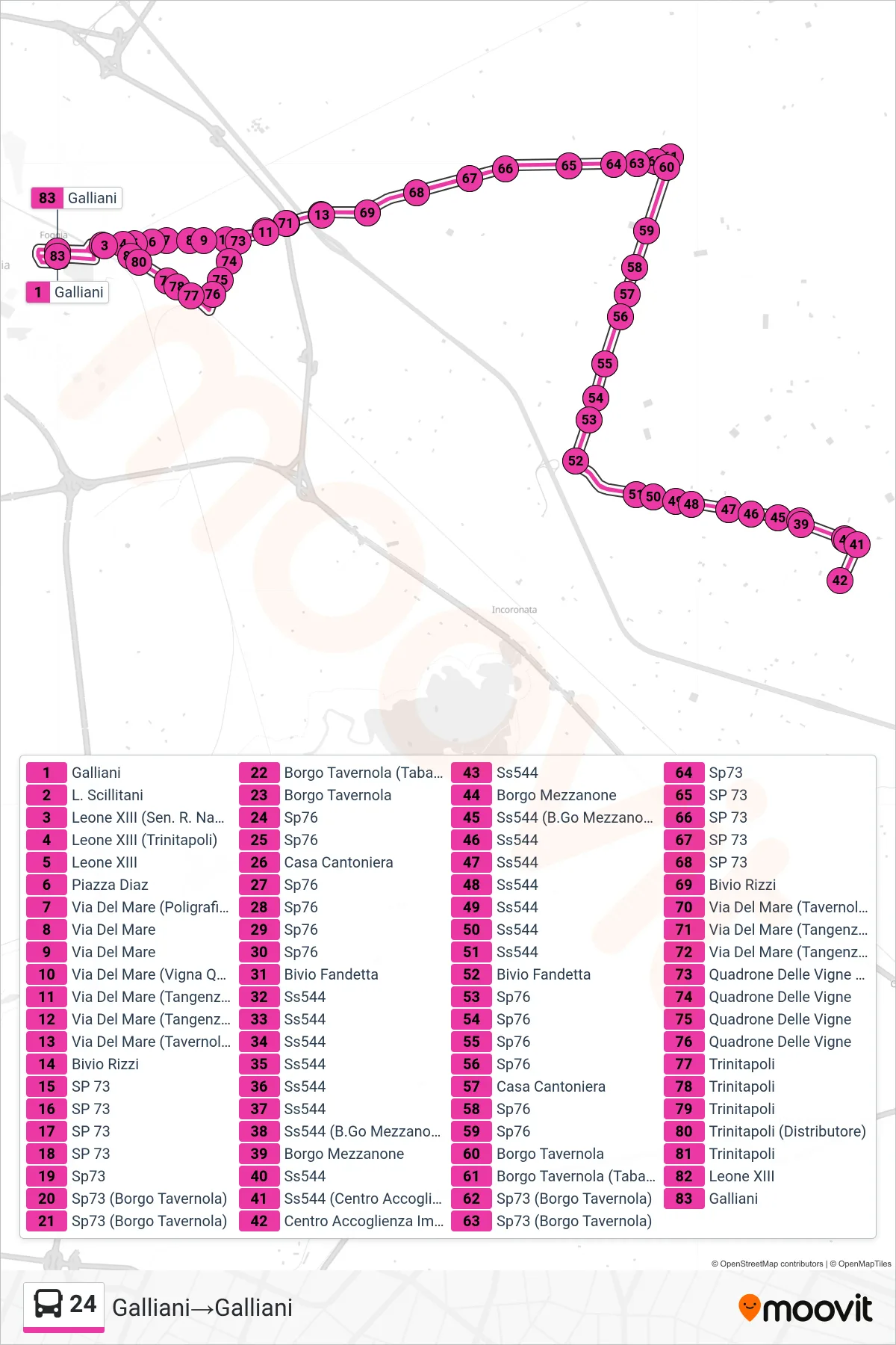 Linea 24 bus (Galliani→Galliani) - Percorsi e fermate sulla mappa