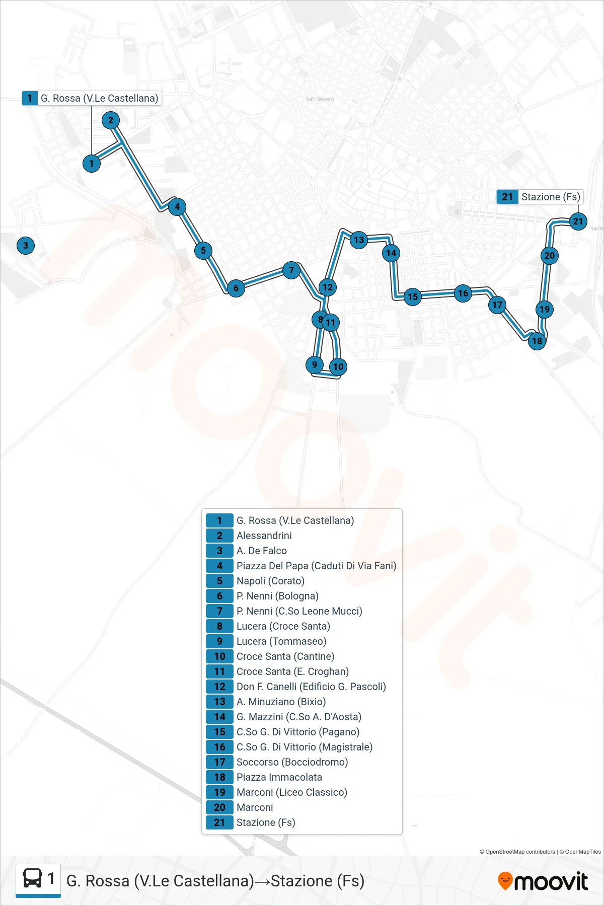 Linea 1  bus (G. Rossa (V.Le Castellana)‎→Stazione (Fs)) - Percorsi e fermate sulla mappa