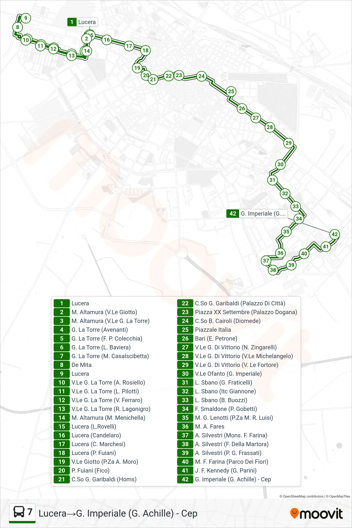 Linea 7 bus (Lucera→G. Imperiale (G. Achille) - Cep) - Percorsi e fermate sulla mappa