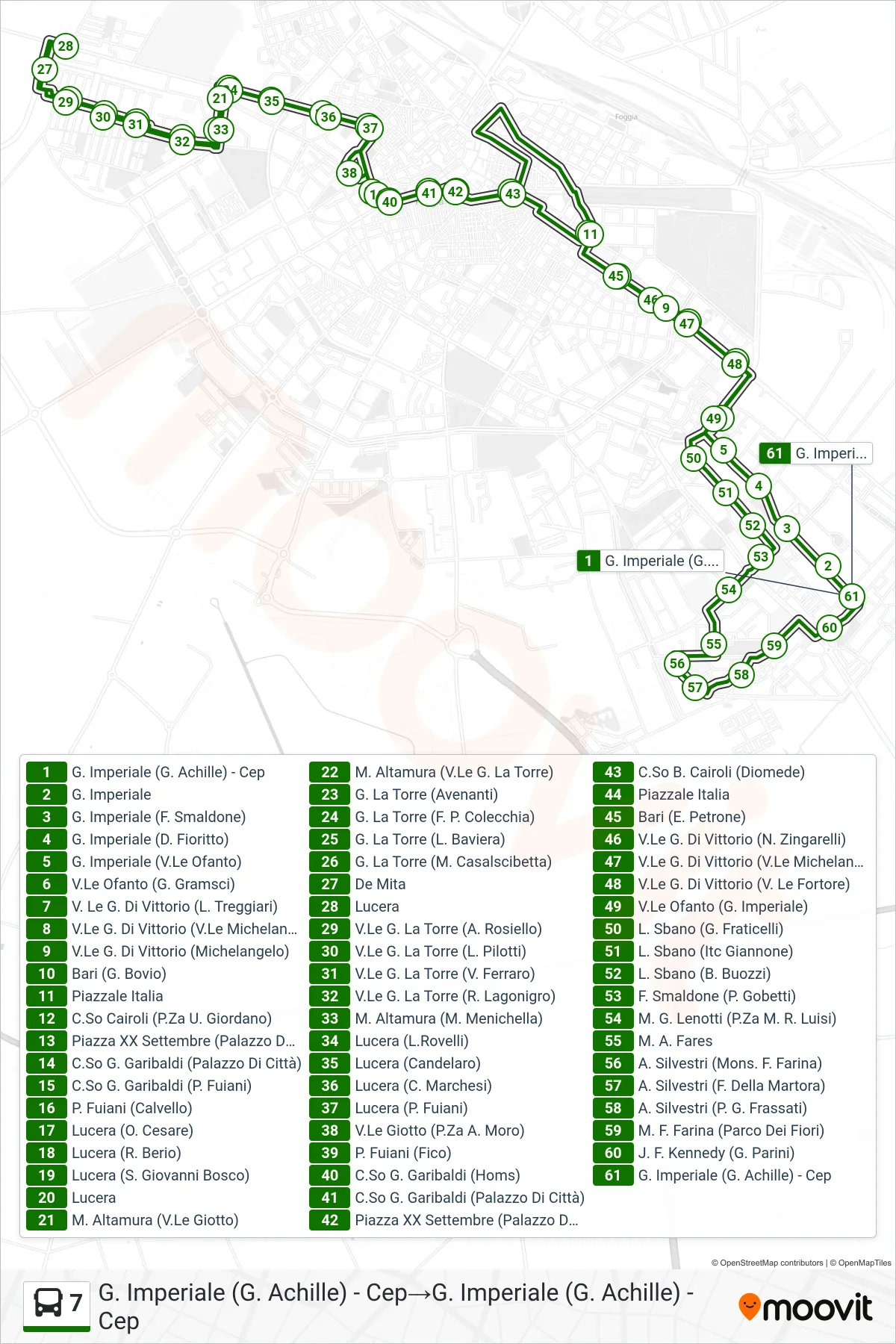 Linea 7 bus (G. Imperiale (G. Achille) - Cep→G. Imperiale (G. Achille) - Cep) - Percorsi e fermate sulla mappa