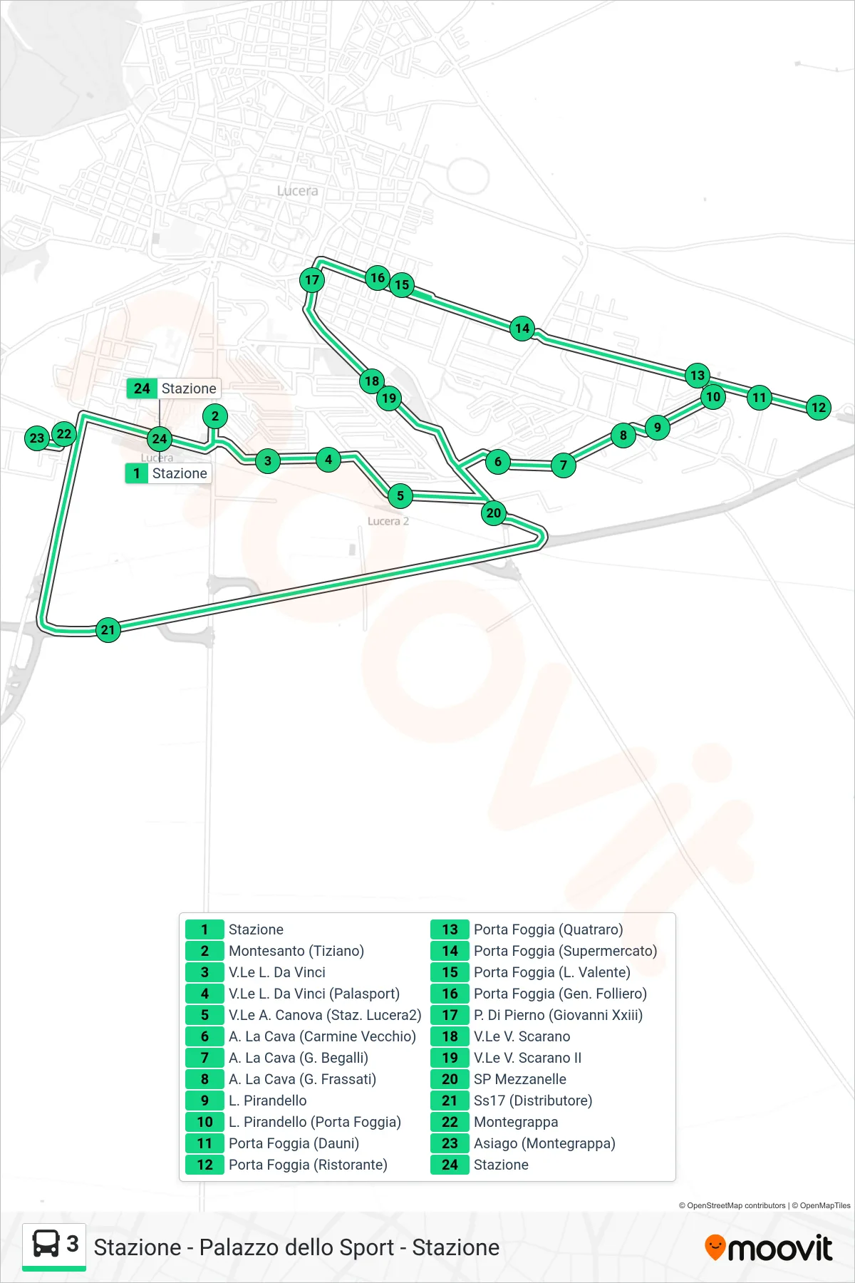 Linea 3 bus (Stazione→Stazione) - Percorsi e fermate sulla mappa