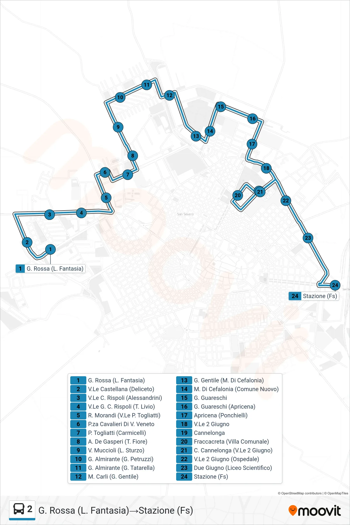 Linea 2  bus (G. Rossa (L. Fantasia)‎→Stazione (Fs)) - Percorsi e fermate sulla mappa