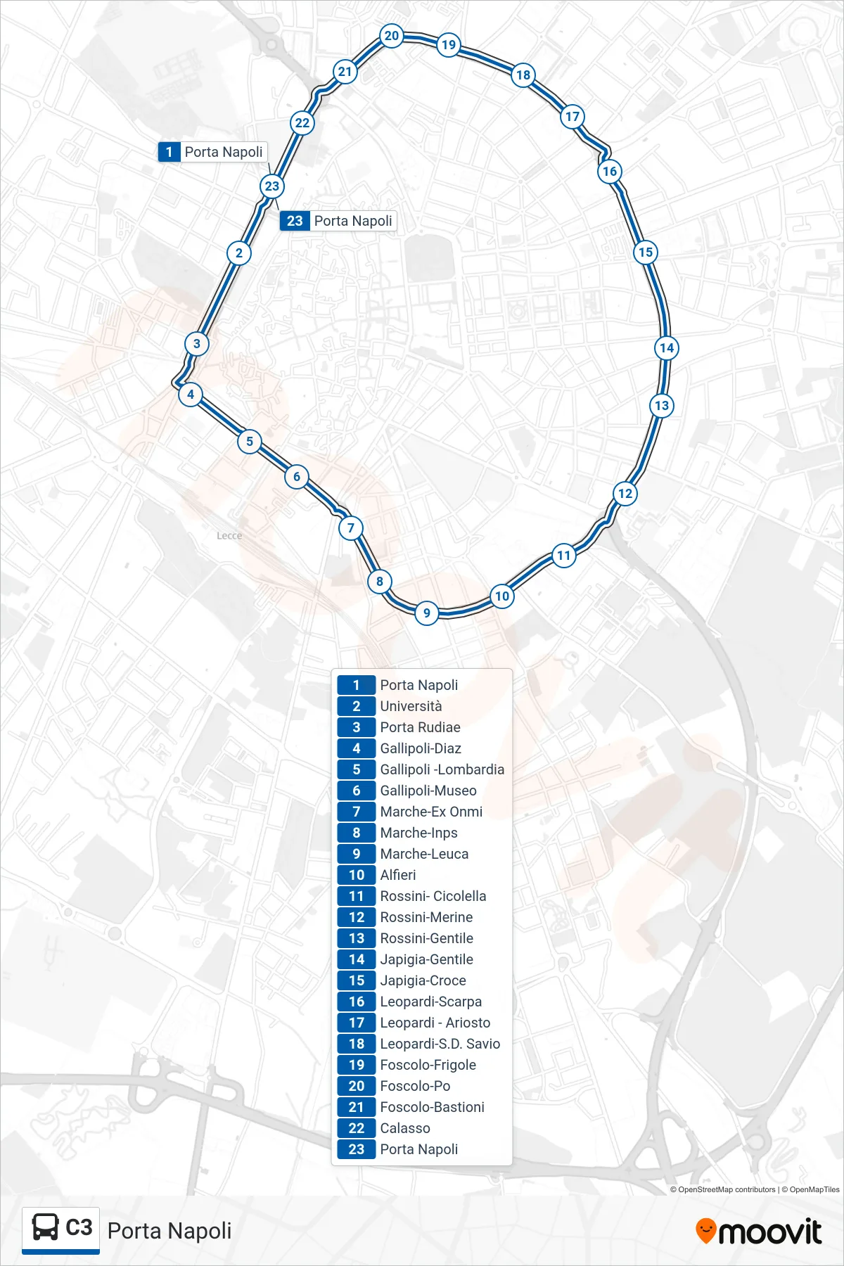 Linea C3  bus (Porta Napoli) - Percorsi e fermate sulla mappa
