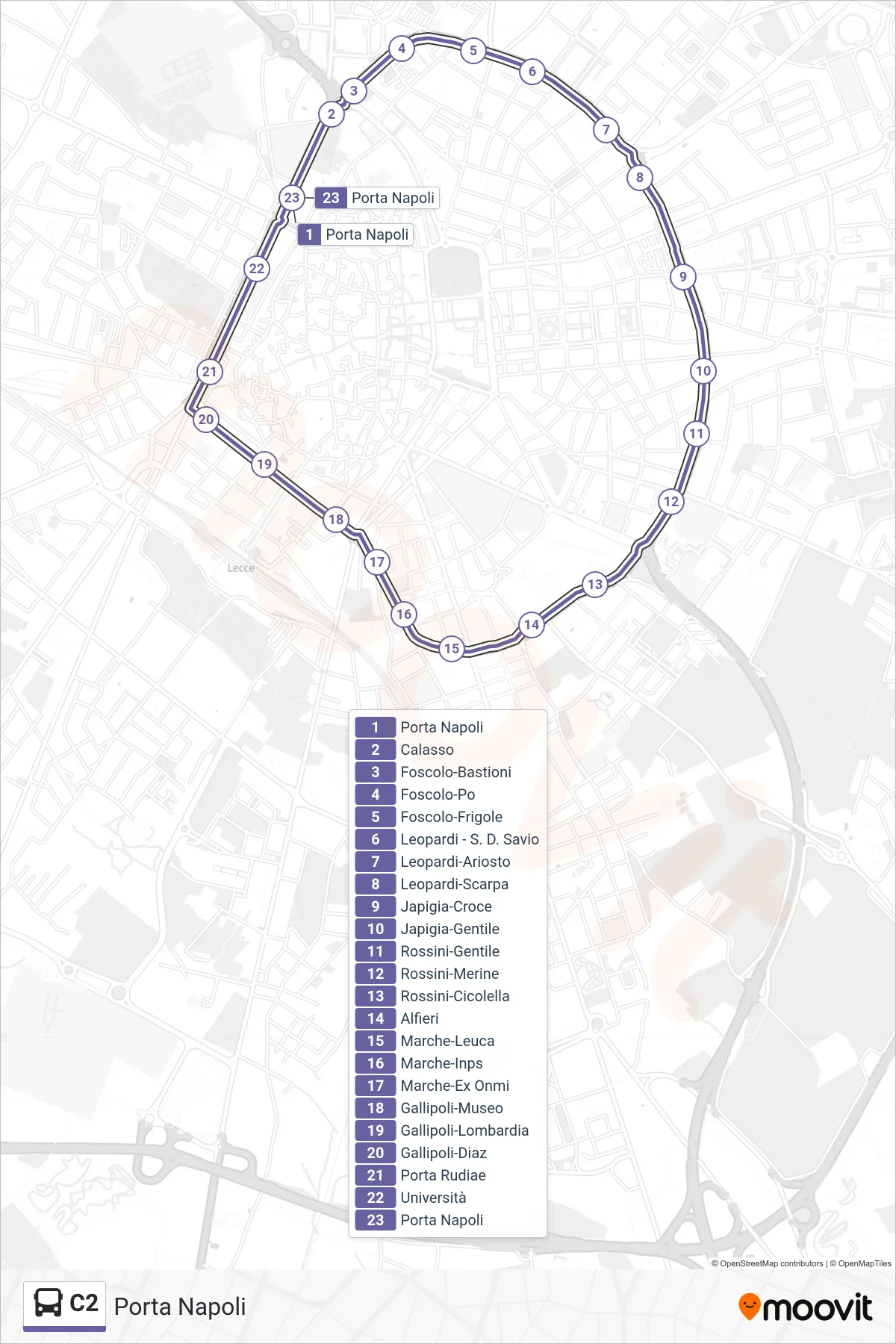 Linea C2  bus (Porta Napoli) - Percorsi e fermate sulla mappa