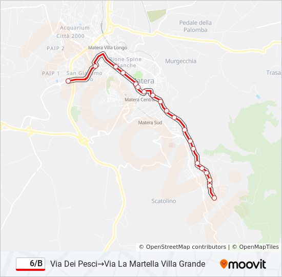 Percorso linea bus 6/B