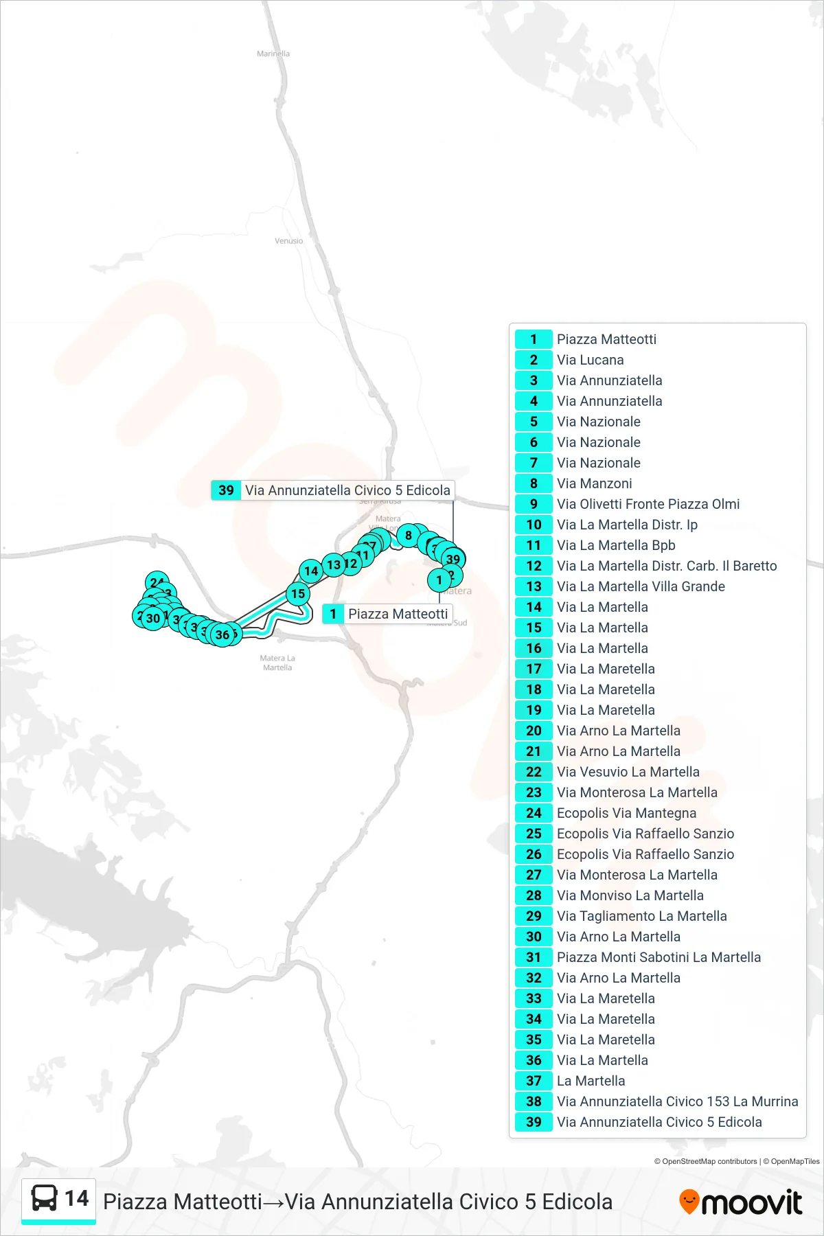 Linea 14 tram (Piazza Matteotti→Via Annunziatella Civico 5 Edicola) - Percorsi e fermate sulla mappa