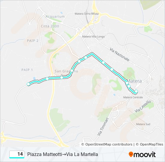 Percorso linea bus 14