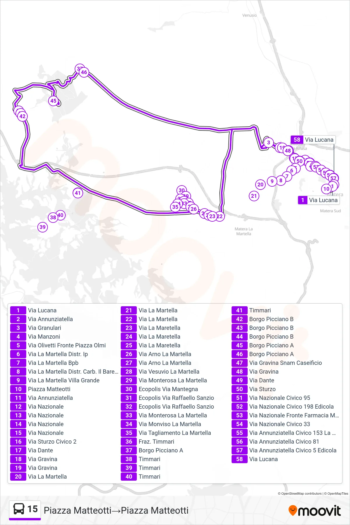 Linea 15 tram (Piazza Matteotti→Piazza Matteotti) - Percorsi e fermate sulla mappa