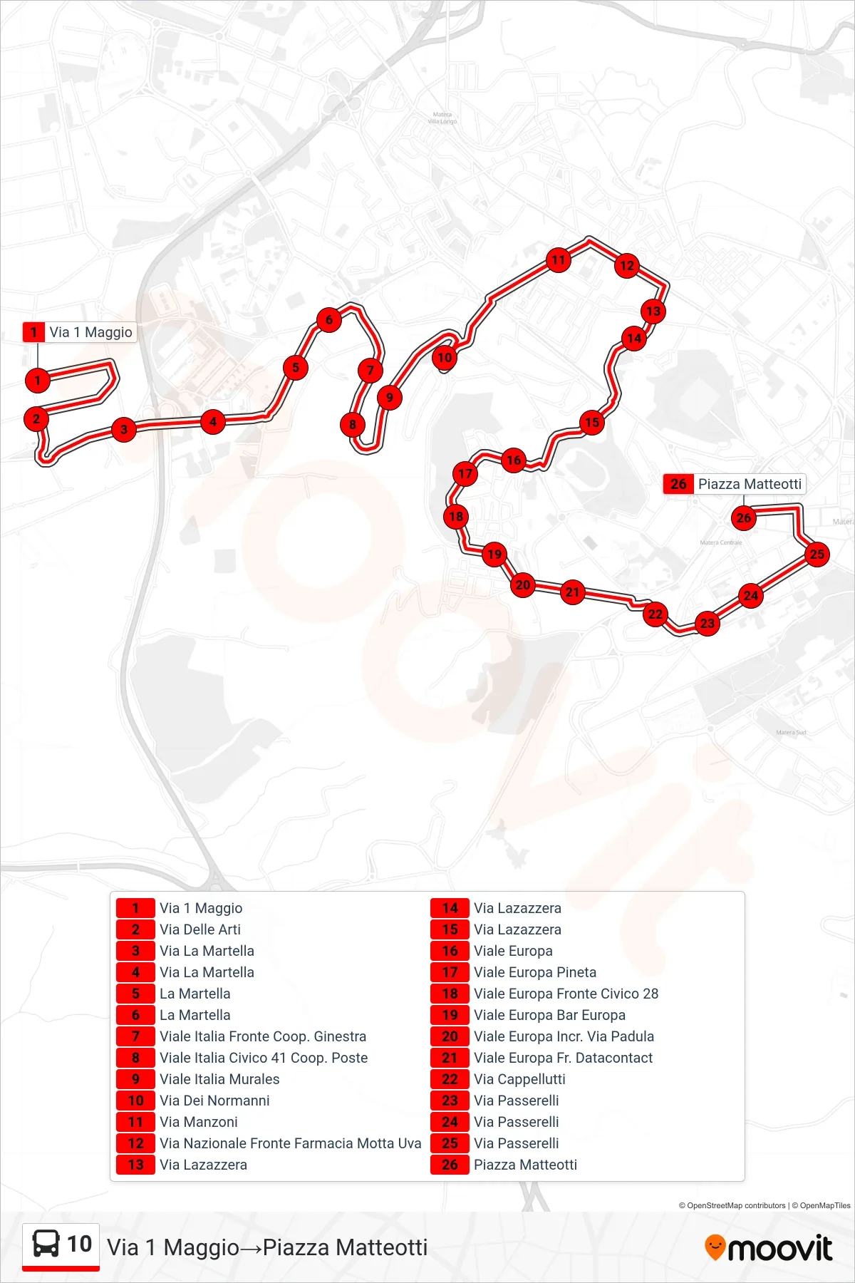 Linea 10 tram (Via 1 Maggio→Piazza Matteotti) - Percorsi e fermate sulla mappa