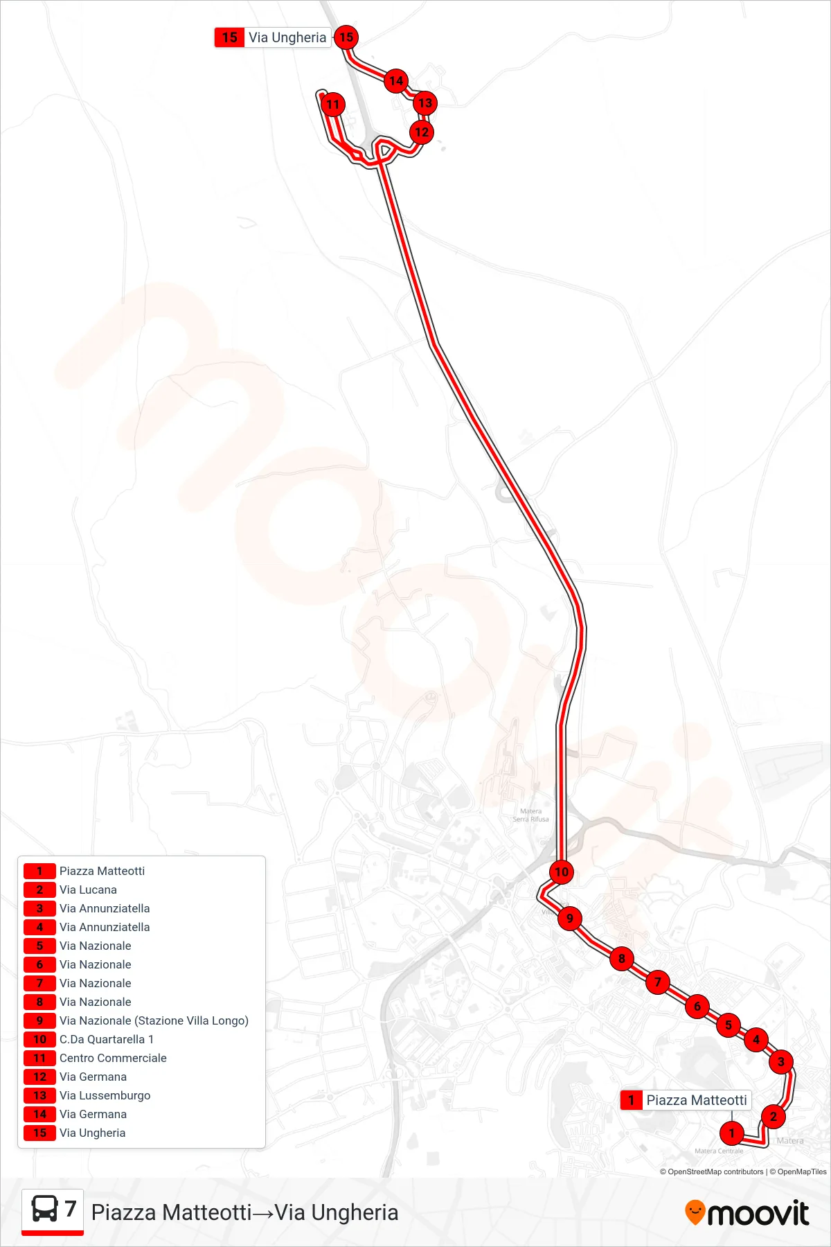Linea 7  tram (Piazza Matteotti‎→Via Ungheria) - Percorsi e fermate sulla mappa