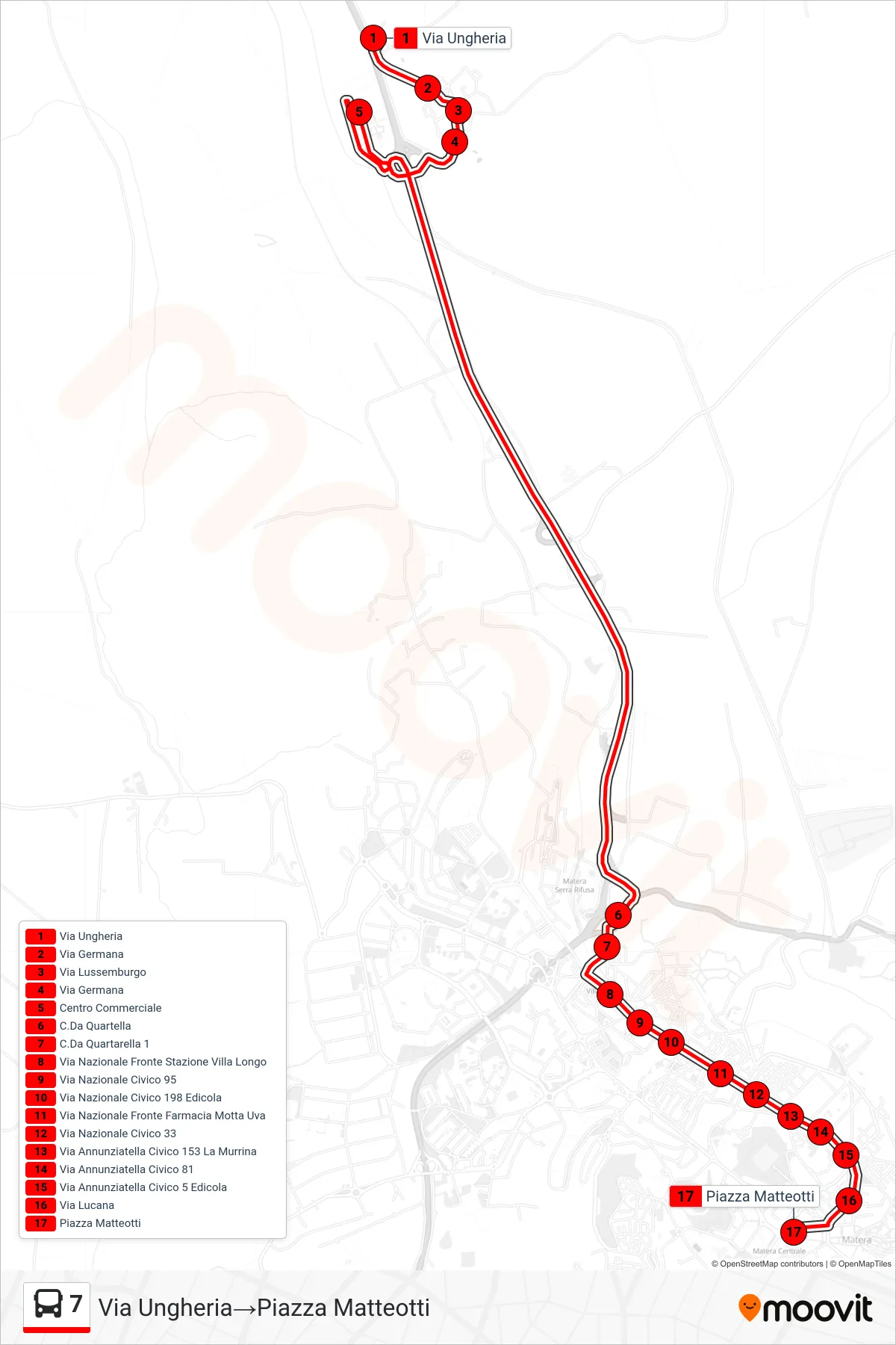 Linea 7  tram (Via Ungheria‎→Piazza Matteotti) - Percorsi e fermate sulla mappa