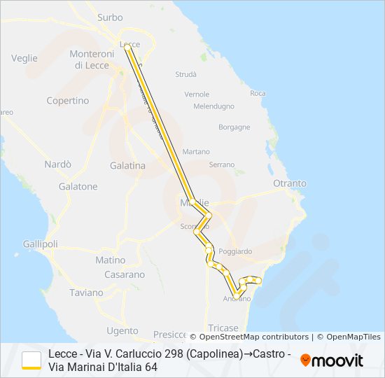 Percorso linea bus 2186 CON CAMBIO A MAGLIE (RES80) SU 20020N