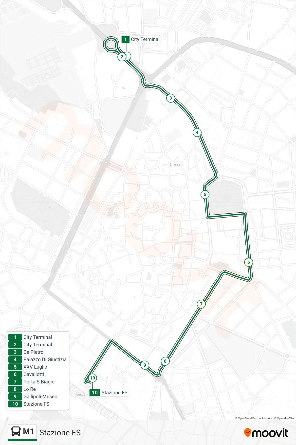 Linea M1 bus (Stazione FS) - Percorsi e fermate sulla mappa
