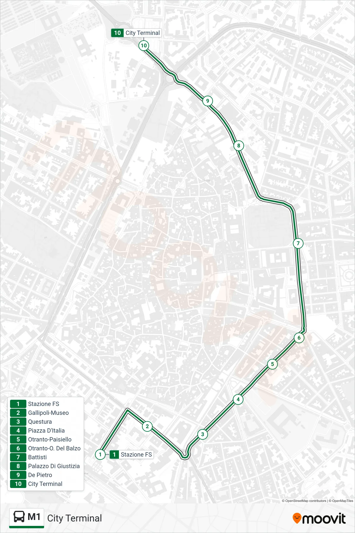 Linea M1 bus (City Terminal) - Percorsi e fermate sulla mappa