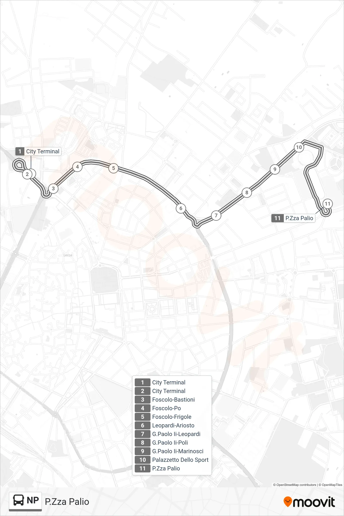 Linea NP bus (P.Zza Palio) - Percorsi e fermate sulla mappa